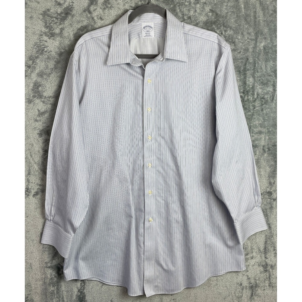 Brooks Brothers Regent Dress Shirt Mens 17-2/3 White Striped Non Iron All Cotton